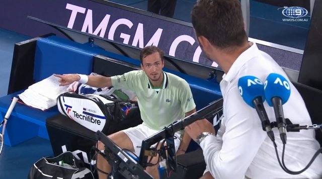 Medvedev loses his cool at umpire during semi-final of Australian Open. Pic/Videograb