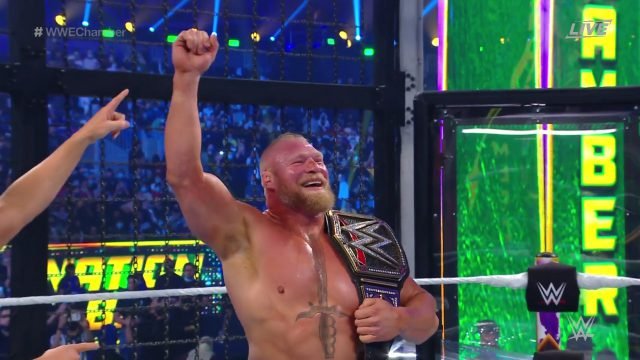 Brock Lesnar win WWE Championship in Elimination Chamber match. Pic/WWE