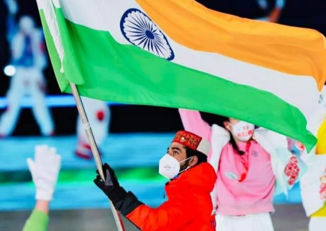Winter Olympics: Finally Olympics, says Arif Khan after holding tricolour in Beijing opening ceremony. Pic/Arif Khan FB