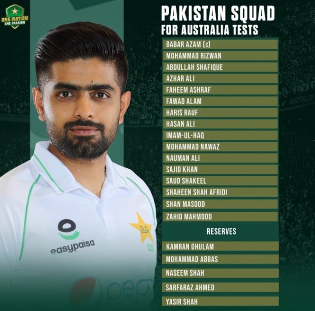 Pakistan squad for Australia Test series. Pic/PCB