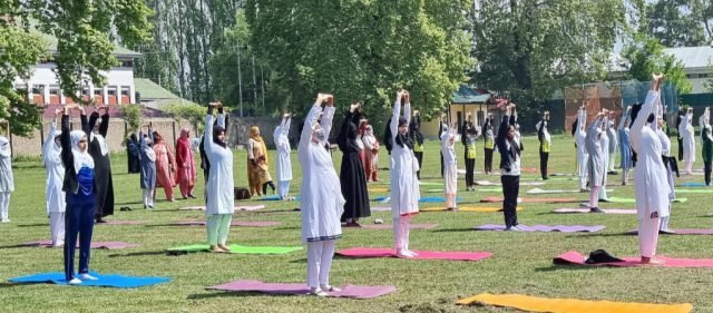 DYSS conducts Inter-School girls Yoga championship in Srinagar. Pic/KSW
