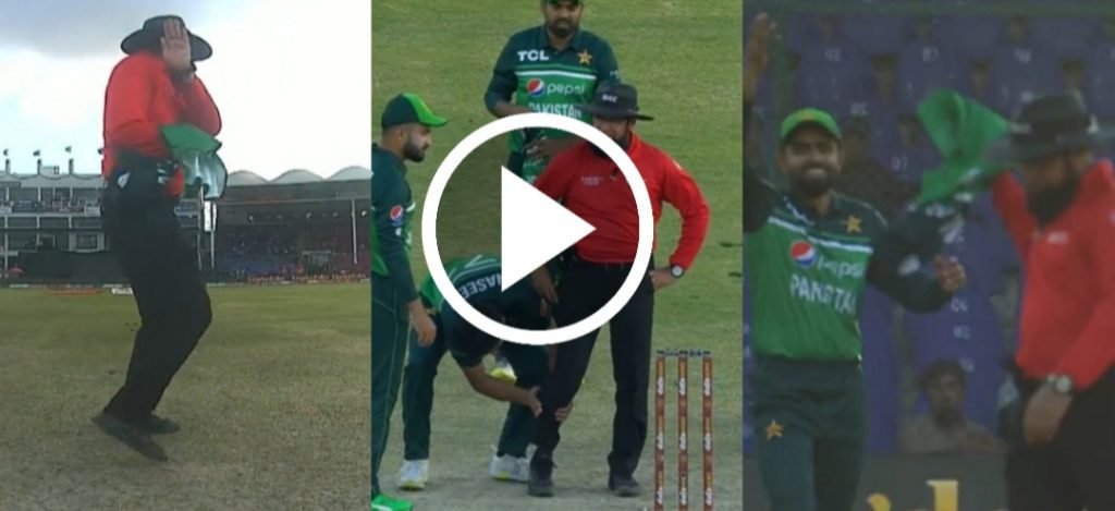 WATCH: Aleem Dar hit by Wasseem Jr throw; Babar & Co funny reaction